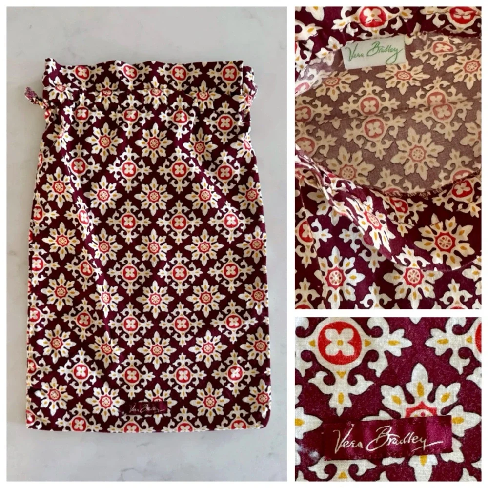Vera Bradley Small Drawstring Ditty Bag, Medallion Maroon (Print Pattern)